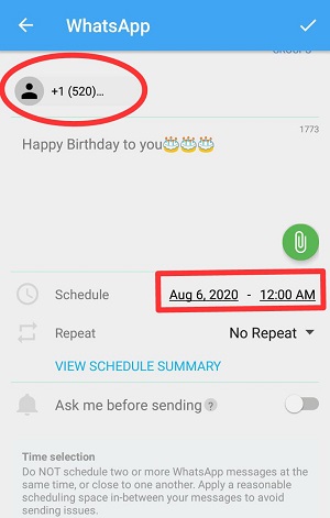 schedule messages on Whatsapp in Android