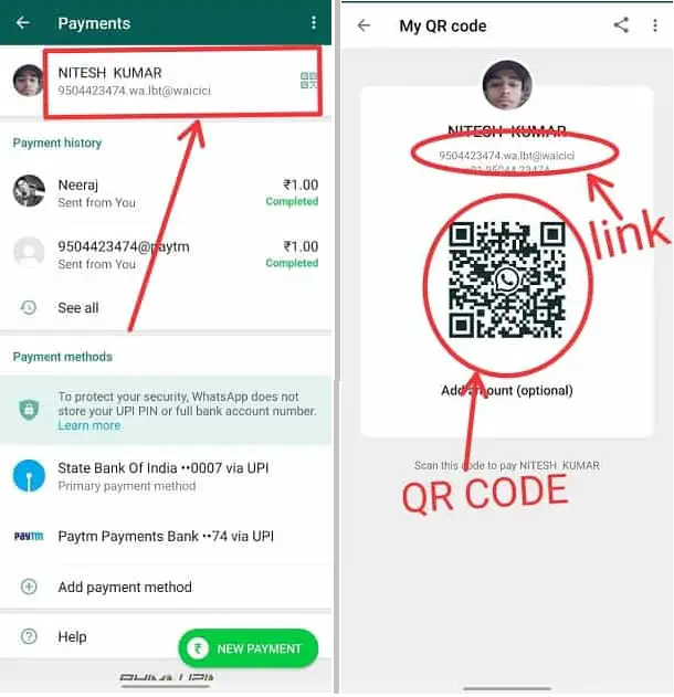 How do I send a payment link on WhatsApp?